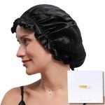 ZIMASILK 100% Mulberry Silk Bonnet for Women Hair Care, Double-Layer Silk Shower Cap, Natural Silk Hair Wrap for Sleeping with Elastic Stay On Head (1Pc, Black)