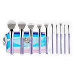 Bh Cosmetics Hello Holo - 10 Piece Brush Set Premium Cosmetic Makeup Brush Set for Foundation Blending Blush Concealer Eye Shadow; Cruelty-Free Synthetic Fiber Bristles; Travel Makeup bag Included; Champagne