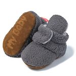 Sawimlgy Newborn Infant Baby Girl Boy Cotton Booties Stay On Sock Slippers Soft Bedroom Shoes Non-Skid Ankle Boots With Grippers Toddler Crib Warm Shoe First Walker Birthday Shower, 0124 Dark Grey,