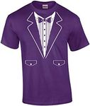 Funny Formal Tuxedo with Bowtie Classy Men's Short Sleeve T-shirt Humorous Wedding Bachelor Party Retro Tee, Purple, XX-Large