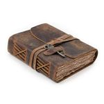 LEATHER VILLAGE Vintage Leather Journal – 200 Handmade Vintage Deckle Edge Paper – Leather bound Journal For Women Men – Vintage Key Closure - Book of Shadows - Cappuccuno Brown - 6X4 inches (A6)