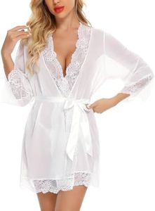 RSLOVE Women Lace Kimono Robe Babydoll Chemise Lingerie Bride Robe for Wedding Party White XXL