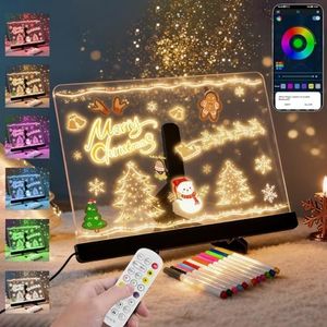 LED Note Board with Colors/App-Controlled,14''x10'' Acrylic Light Up Message Board with 12 Markers,Dry Erase Boards Music Sync&Flash Modes,Dimmable Brightness for Cafe/Bar/Home/Party Deco