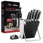 Master Maison 7-Piece Premium Kitchen Knife Set with Wooden Storage Block | German Stainless Steel Knife Block with Sharpener, Black