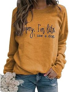 Sorry I'm Late I Saw A Dog Sweatshirt Women Funny Dog Lover T-Shirt Casual Crew Neck Long Sleeve Dog Mom Graphic Tops Yellow