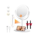 Auxmir 30X/1X Magnifying Mirror with Light, Double-Sided Makeup Mirror with Storage Base&Touch Control, Rechargeable Vanity Mirror with 360°Rotation for Dressing Table Bathroom Bedroom Travel