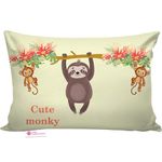 Casa Copenhgen Baby Pillow with Super Soft Imported Fabric|1 Month to 5 Year Kids Pillows|Animal & Cartoon Prints|Infant Pillow for Sleep,Neck Support-12 X 18 Inch,Cute Monkey - Microfibre, Brown