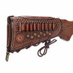 TOURBON Vintage Leather No Drill Cheek Rest Buttstock Protective Pouch, Hunting Shooting Recoil Pad with Rifle Shell Ammo Holder (with Rifle Shell Holder)