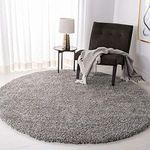 Carpetify Round Shaggy Carpet Plain Fur Rugs Under Chair 4x4 Feet Soft Microfiber 2 Inch Height Silver Color