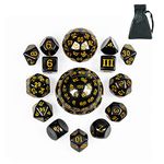 Poludie 15 Pieces Complete Polyhedral DND Dice Set D3-D100 Spherical D&D Dice Set with Dragon Eye Dice Bag, D100 Dice for Dungeons and Dragons, RPG, MTG Table Games(Black w/Yellow Numbers)