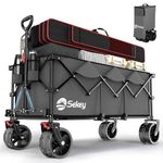 Sekey Collapsible Foldable Extended Wagon with 440lbs Weight Capacity, Heavy Duty Folding Utility Garden Cart with Big All-Terrain Beach Wheels & Drink Holders.Grey