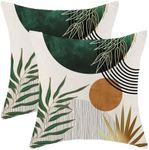 Boho Mid Century Pillow Covers 18x18 Set of 2, Boho Leaves Abstract Throw Pillowcase Geometric Aesthetic Sunset Outdoor Farmhouse Cushion Cover for Sofa Couch Bed Living Room Decor