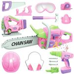 Kids Construction Tool Set for 3 4 5 6 7 Year Old Boys Girl, Pink Preschool Pretend Play Tools with Electric Drill Chainsaw Jigsaw Handsaw Lawn Toy Gift for Kids Toddler Baby Children Boys and Girls