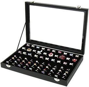 H & SA A Glass Lid 100 Ring Jewellery Display Storage Box Tray Case Organiser - Black