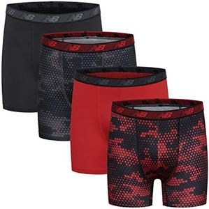 New Balance Boy's Performance Boxer Briefs 4-Pack, Magnet Print/Team Red/Black/Team Red Print, Small
