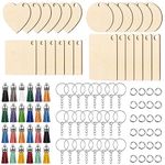 MIPIACE 96 Pcs Wooden Keyring Blanks Wooden Blanks for Keyrings Blank Wooden Keyring Wooden Key Chain Blank for DIY Crafting Gift Ornaments with Keychain Jump Rings Colourful Tassels