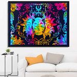 VKMarotia Psychedelic Multi Sun Moon Tie Dye Mandala Tapestry Hippie Hippy Celestial Wall Hanging Bohemian Tapestries (Multicolour-1, Twin)