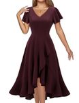 DRESSTELLS Women's Tea Party Cocktail Wedding Guest Dresses V Neck Wrap Semi Formal Elegant Dress 2024 Ruffle Modest Dress for Church Burgundy M