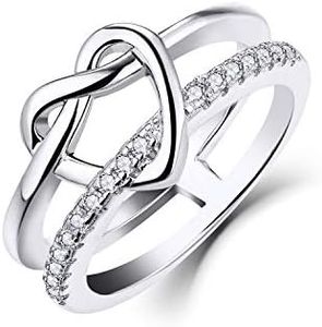JO WISDOM Women's Ring Heart Wide 925 Silver Infinity Rings with 3A Cubic Zirconia Swarovski Engagement Ring, Jewellery for Women, Silver 925
