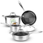 NutriChef 8-Piece Triply Cookware Set Stainless Steel - Triply Kitchenware Pots & Pans Set Kitchen Cookware, Non-Stick Coating - Sauce Pot, Stew Pot, Cooking Pot, Frying Pan, Lids - NC3PLY8Z