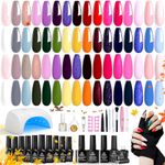 Beetles Gel Nail Polish Kit with Uv light 53 Pcs Gel Starter Kit 32 Colors Pink Blue Glitter Gel Polish Set Base Top Coat Cuticle Oil and Builder Blooming Gel Art Manicure Kit for Women New Years Gift