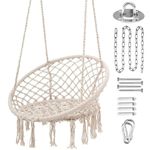 TORIBIO Hammock Chair, Cotton Rope Macrame Hanging Chair Hanging Swing Chair with Hanging Hardware Kit for Bedroom Indoor, Outdoor, Patio, Yard, Garden, Kids, Adults, Max Weight 330 lbs, White