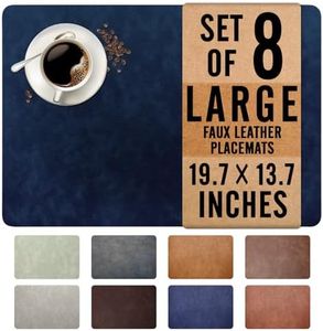 UnivoColors Washed Cowhide Pattern Faux Leather Big Size Placemats Set of 8, Waterproof Easy to Clean Anti-Slip PU Table Mats for Party Decoration19.7″×13.6″,Navy Retro Cowhide Pattern