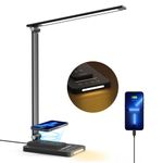 sympa LED Desk Lamp with Wireless Charger, USB Charging Port, Dimmable Table Lamp with Night Light, 5 Light Levels, 5 Color Temperatures, Touch Control, Memory Function, for Home Office Study Reading