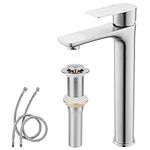 TONNY Bathroom Vessel Sink Faucet Brushed Nickel, Stainless Steel Tall Bathroom Faucet for Vessel Sink One Hole, Single Handle Lavatory Vanity Faucet with Metal Pop Up Drain & Water Supply Hoses