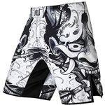 LAFROI Mens MMA Cross Training Boxing Shorts Trunks Fight Wear with Drawstring and Pocket-QJK01(Hannya,MD)