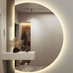 SKORDO Makeup Wall Mirror, Defogging Bathroom Mirror, Large Half Circle Full Length Mirror, Backlit Decorative Mirror 3-Color Dimmable Led Mirror For Bedroom Living Room Entryway, Shatter-Proof