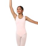 IKAANYA Girls Tank Scoop Neck Leotard or Bodysuit - Ideal for Ballet, Dance, Gymnastics, Yoga, Performance (Ages 3-15) (Peach, 8 Years-9 Years)