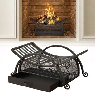 Athuiline Fireplace Grate 19.4 Inch with Ash Tray Pan, Fireplace Log Holder