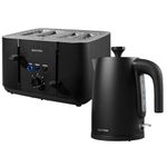 Salter COMBO-8824 Kuro Set – Black 1.7L Capacity Fast Boil Kettle with Limescale Filter, 4-Slice Self-Centring Anti-Jamming Electric Toaster, Defrost/Reheat/Cancel, 3kW/1850W, Plastic