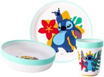 Zawadi Global Stitch 3pcs Bicolor Premium Kids Dinner Tableware Set Plate, Bowl & Tumbler, BPA Free