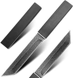 MADSABRE Japanese Samurai Tanto Knife Fixed Blade Katana, 268 Floors Damascus VG10 Steel Outdoor Tactical Combat Hunting Survival Knives with Wooden Sheath (Damascus Steel-Stonewash)