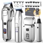 Jack & Rose Hair Clippers for Men Set Professional, Cordless Men Hair Trimmer, Electric Shavers, Barber kit, 4 in 1,LED Display, for Nose, Body, Bald Head