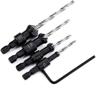 Meichoon Wood Countersink Drill Bit Set 4 Pcs Hex Shank 6# 10# 13# 16# Tapered Drilling High Speed Steel Convenient and Efficient for Drill Holes Locate with Hex Wrench