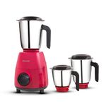 PHILIPS HL7505/02 Mixer Grinder, 500W Endura Motor with rapid cool motor technology, 3 heavy duty and leak proof Jars, Strawberry, Red