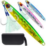 Gefischtter 3pcs Fishing Jigs Vertical Saltwater Jigs Metal Jigging Spoon Lure Slow Jigging Pitching Artificial Fishing Lures Glow Lead Jigs with Hooks for Tuna,Bass,Dogtooth,Grouper/60g,80g,120g