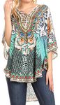 Sakkas P22 - Balloon Top Tallulah Wide Circle Blouse Poncho Top with Tie Neck Enclosure with Bead - OW19-White - OS