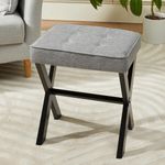 Seating Stool with Metal X Leg, Square Ottoman Stool for Vanity, Makeup Vanity Chair for Living Room, Bedroom,Makeup Room, 18 Inch Linen Fabric Small Foot Stool l 14 X 17 X 18 Inch / Grey Jute