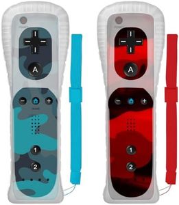 BUERTT Wii Controller 2 Pack,Wii Remote Controller with Silicone Case and Wrist Strap,Remote Compatible with Wii/Wii U (Camo Blue and Camo Red)