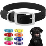 Regal Dog Products Large Black Waterproof Dog Collar with Heavy Duty Double Buckle & D Ring | Vinyl Coated, Custom Fit, Adjustable Biothane Dog Collar | Chew Resistant Waterproof Collar for Dogs