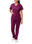 Adar Pro Breakthrough Plus Scrub Set For Women - Enhanced V-Neck Top & Multi Pocket Pants - 4400 - Wine - M