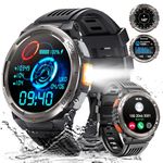 Military Smart Watches for Men with LED Flashlight, Tactical Rugged Smart Watch with 1.45" HD, 3ATM Waterproof & Compass, Sports Fitness Tracker with Heart rate/SPO2/Sleep Monitor for iPhone Android