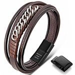 murtoo Bracelets for Men Braided Leather Bracelets Men's Bracelet Silver Chains Braclet Magnetic Clasp Bracelet (Brown, 9.2 Inch)