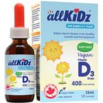 allKiDz Vegan Vitamin D3 Drops for Infants Babies Kids Children, Plant-based, 400 IU VD3 Liquid Supplement, 25 Milliliter