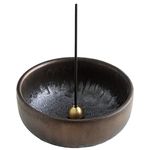 Asayu Made in Japan Zen Incense Holder for Sticks with Ash Catcher 10cm (3.9 inches) in Black and Gold, Japanese Ceramic Ash Catcher and Brass Incense Burner - Zen Black Gold