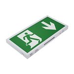 Biard 5W LED Green Slimline Emergency Exit Sign - Down/Left/Right Arrow - Maintained/Non-Maintained - Commercial Safety Lighting for Warehouses with 3 Hour Battery Backup